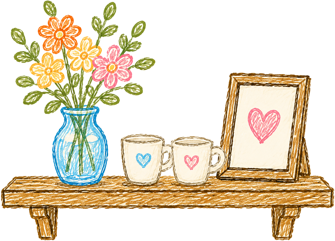 Right Wooden Shelf with Decor