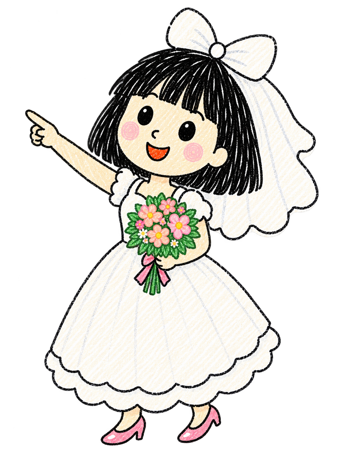 Bride pointing towards location venue